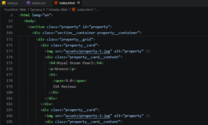Estructura HTML de un Hotel.